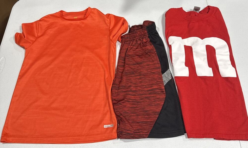 Lot of 3 T-Shirts & Pull On Short Boys Sz M Pullover Casual Everyday Orange Red